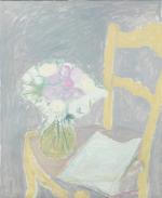 Jacques TRUPHEMUS (1922-2017). "Bouquet de fleurs sur la chaise jaune,...