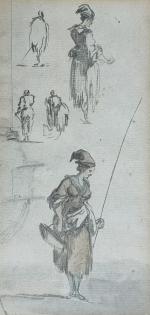 Attribué à Jean PILLEMENT (1728-1808)
Etudes de figures : pêcheurs, paysans...
Pierre...