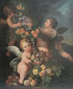 Ecole FRANCAISE ou ITALIENNE vers 1800
Trois angelots aux fruits
Huile sur...