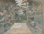 ECOLE FRANCAISE début XXème
Le jardin fleuri, 1932. 
Aquarelle signée, datée...