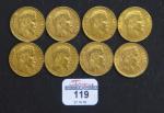 NAPOLEON III (1852-1870)  : Huit pièces de 20 Francs...