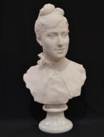 Alexandre FALGUIERE (1831-1900)
Buste de dame
Marbre signé, sur un piédouche
H. totale:...