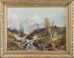 Emile GODCHAUX (1860-1938). Torrent en montagne. Huile sur toile. Signé...