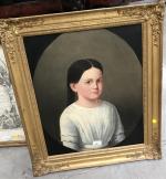 ECOLE FRANCAISE du XIXème siècle. "Portrait de petite fille". Huile...