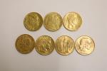 Sept pièces en or de 20 francs 1810 / 1814...