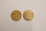 Deux pièces en or de 10 francs 1859 et 1900....