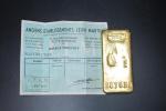 Lingot d'or avec bulletin d'essai émis le 6 septembre 1973...