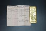 Lingot d'or avec bulletin d'essai émis le 27 septembre 1973...