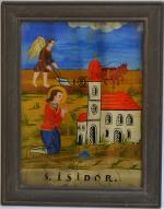 FIXE SOUS VERRE représentant Saint Isidor, saint patron des laboureurs
26.5...