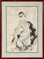 JAPON - ESTAMPE de format oban, représentant des courtisanes sous...
