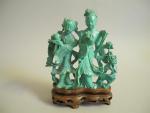 CHINE - GROUPE en turquoise sculptée représentant deux femmes :...