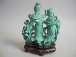 CHINE - GROUPE en turquoise sculptée représentant deux femmes :...