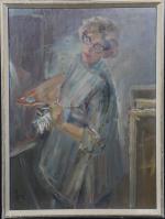 CLAESSON (XX's). Autoportrait d'une peintre. H.s.T. monogrammée, signée au dos...