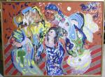 BELAUBRE Jac (1906-1993) Groupe de personnages sur fond coloré, huile...