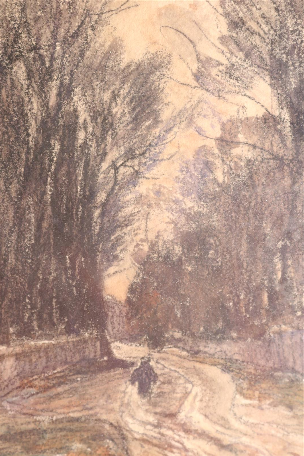 CABIÉ Louis Alexandre (1854-1939)  Route arborée animée
Crayon gras et...