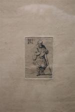 CALLOT Jacques (1592-1635) (d'après) Homme au bâton, estampe, monogrammée en...