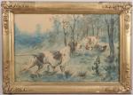 CHARLET Albert (XIX-XX) Chiens de chasse, aquarelle, signée en bas...