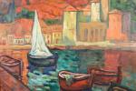 FERRANDO Augustin (1880-1957) Vue d'un port orientaliste, huile sur panneau,...