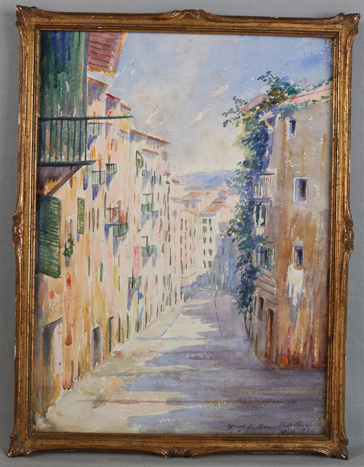 GALLIEN-BERTHON Marie-Clotilde (1870-1959)  Rue à Nice - Aquarelle sur...