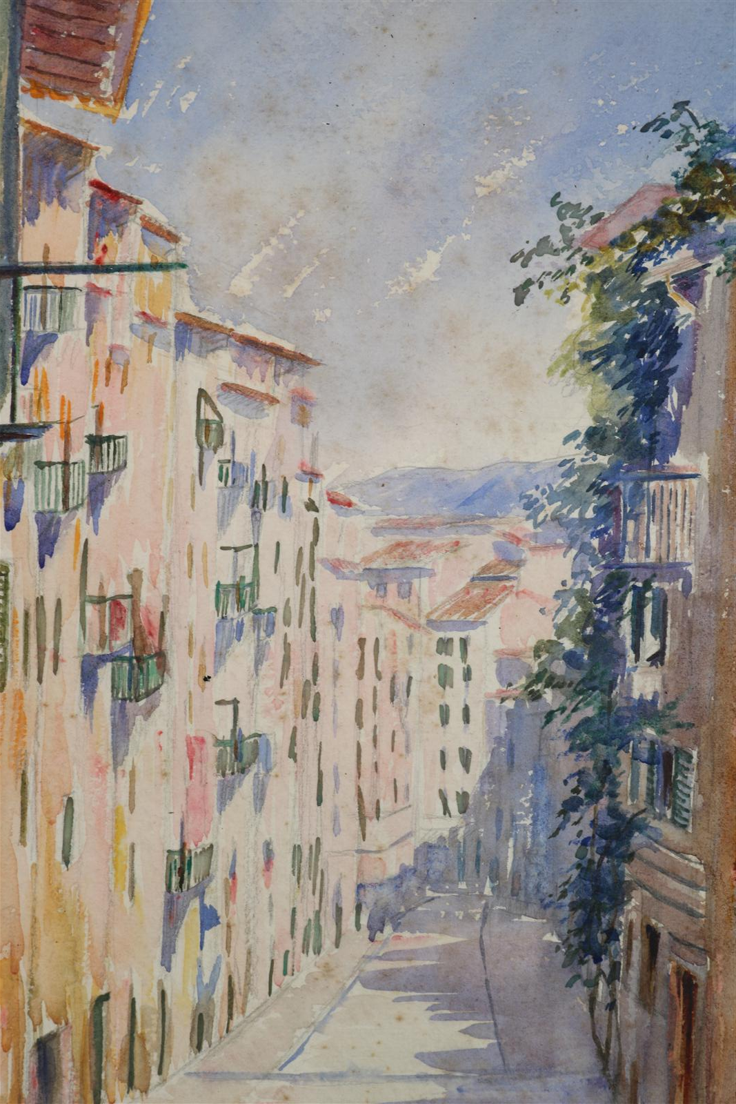 GALLIEN-BERTHON Marie-Clotilde (1870-1959)  Rue à Nice - Aquarelle sur...