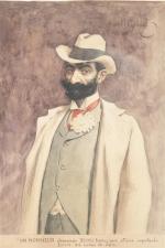 GERBAULT Henry (1863-1930) Portrait d'homme au chapeau blanc et fleur...