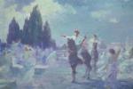 GRIFFON Gabriel (1866-1938) Les Ménétriers et danseuses, huile sur panneau,...
