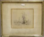 LALANNE Maxime (1827-1886) Vue d'un clocher, aquarelle signée en bas...