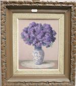 PERRON Charles (1880-1969) Bouquet de fleurs violettes dans un vase...