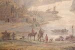 RADEMAKER Abraham (1677-1735)  Paysage fluvial animé, gouache  -...