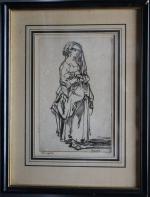 SCHMIDT Matthias (1749-1823) d'après Rembrandt, femme, estampe signée en bas...