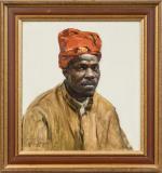 Léonie HUMBERT-VIGNOT (1878-1960). " Portrait d'homme noir au turban rouge...