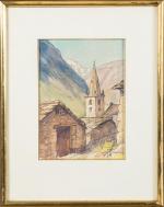 Yvonne RECAMIER (1883-1942) " Village de montagne " Aquarelle sur...