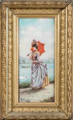 Francisque PREVEL d'ARLAY (XIXème siècle) " Elégante à l'ombrelle "...