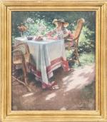 Alexandre François BONNARDEL (1867-1942). " Le déjeuner au jardin "....