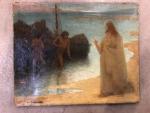 École Française du XIXème siècle. "Jésus devant les bateaux". Huile...
