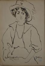 Jules PASCIN (1885-1930)
La dame au chapeau
Encre signée et cachet d'atelier...
