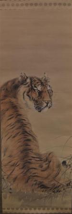 ECOLE ASIATIQUE
Le tigre
Tanka signé
174 x 57 cm (petits accidents)