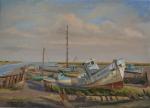 Florent SICHET (1918-2014)
Noirmoutier, cimentière de bateaux, 1962.
Huile sur panneau signée...