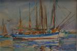 Marguerite PORTIER (1893-1992)
Ile d'Yeu, voiliers au port
Aquarelle signée en bas...