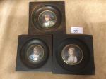 3 miniatures portraits de jeune femme cadre bois 11x11cm et...
