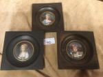 3 miniatures portraits de jeune femme cadre bois 11x11cm et...