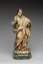 SAINT JOSEPH au bras levé. Statuette en bois tendre sculpté...