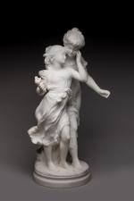 Hippolyte Moreau (1832-1927)" Deux jeunes enfants "Groupe en marbre. Un...
