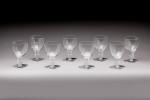Lalique FranceSérie de huit verres en cristal à pied carré....