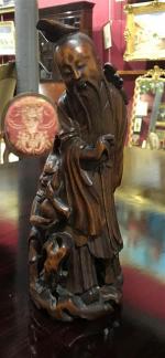 Shoulao, sujet en bois sculpté. H. 30,5 cm