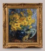Gabrielle MILLIOUD-MELEY (1875-1931). " Vase de fleurs jaunes ". Huile...