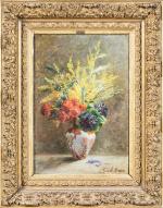 Anne-Marie TRESAL-DREVON (1877-1957). " Bouquet de fleurs aux mimosas "....