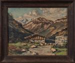Lucien POIGNANT (1905-1941). " Chalet dans les Alpes ". Huile...