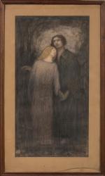 Louis BOUQUET (1885-1952). " Le couple ", 1908. Aquarelle sur...