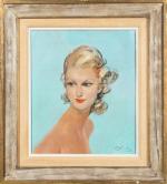 Jean Gabriel DOMERGUE (1889-1962). " Portrait de jeune femme blonde...